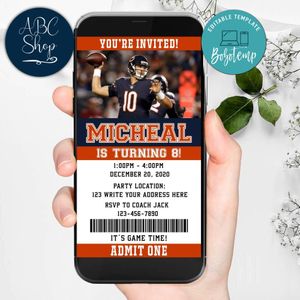 Electronic Chicago Bears Electronic Invite Birthday Invitation DIY
