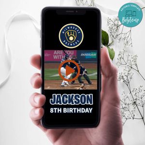 Milwaukee Brewers Birthday Video Invitation Digital Template Customizable Instant Download