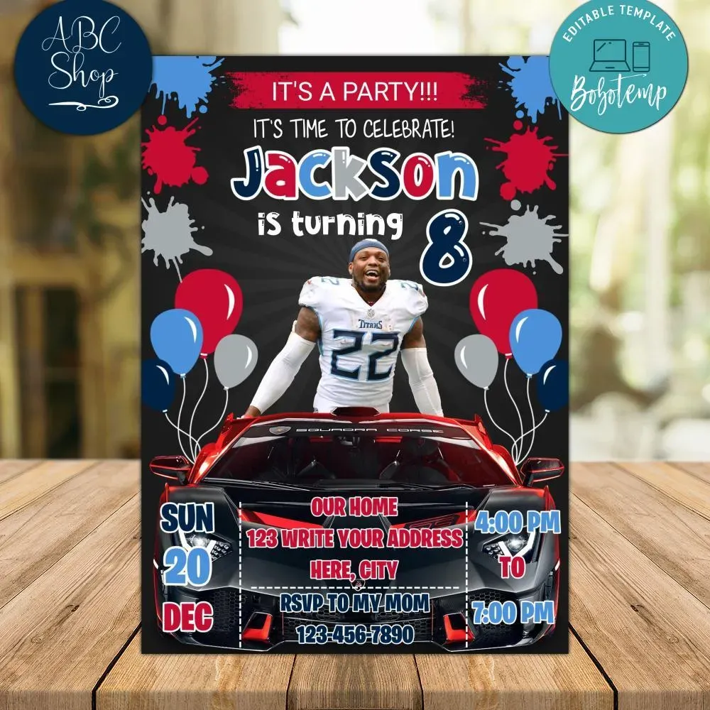 Derrick Henry Tennessee Titans Drive By Birthday Parade Invite | Bobotemp