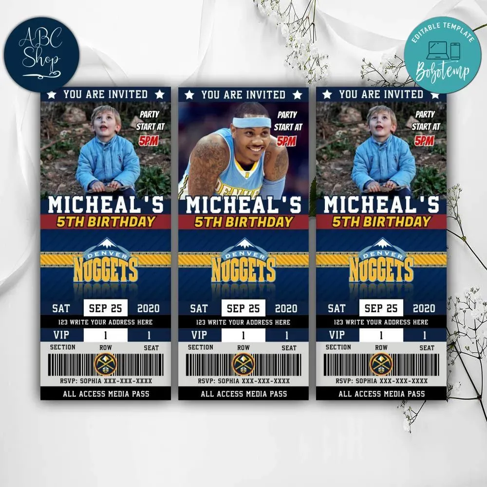 Printable Denver Nuggets Birthday Ticket Invitations DIY
