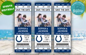 Editable Indianapolis Colts Save The Date Wedding Engagement Announcement Ticket Invitation Instant Download