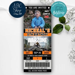 Printable Call Of Duty Warzone Birthday Ticket Invitation Instant Download