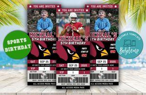 Editable Arizona Cardinals Birthday Ticket Invitations Instant Download