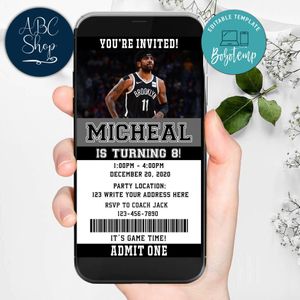 Electronic Brooklyn Nets Kyrie Irving Electronic Invite Birthday Invitations Instant Download