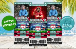 Editable Liverpool FC Birthday Ticket Invites Instant Download