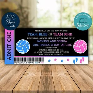 Volleyball Gender Reveal Ticket Invitation Instant Download