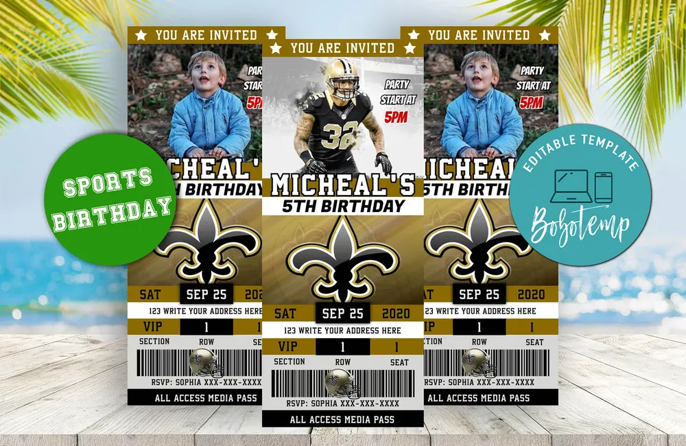 Editable New Orleans Saints Birthday Ticket Invitations | Bobotemp