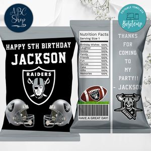 Printable Las Vegas Raiders Birthday Chip Bags Instant Download