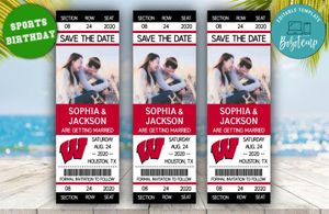 Wisconsin Badgers Save The Date Wedding Engagement Announcement Ticket Invitation Instant Download