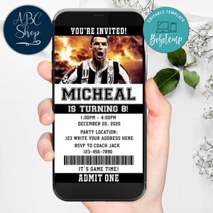 Electronic Cristiano Ronaldo Juventus Ticket Electronic Invite Birthday Invitations Instant Download