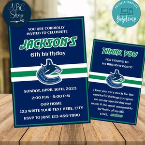 Vancouver Canucks Party Invitations and Free Thank You Card Instant Download