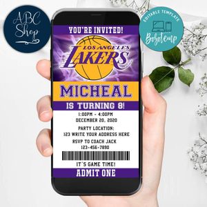 Electronic Los Angeles Lakers Electronic Invite Birthday Invites DIY