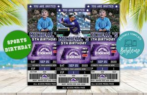 Colorado Rockies Baseball Ticket Birthday Editable Template Instant Download