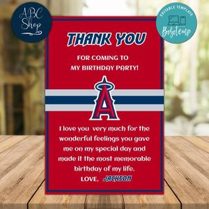 Los Angeles Angels Thank you card Template to Print at Home Instant Download