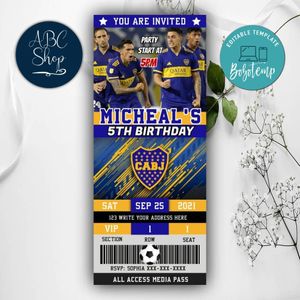 Printable Boca Juniors Birthday Ticket Invites Instant Download