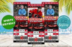 Editable Calgary Flames Birthday Ticket Invitation Instant Download
