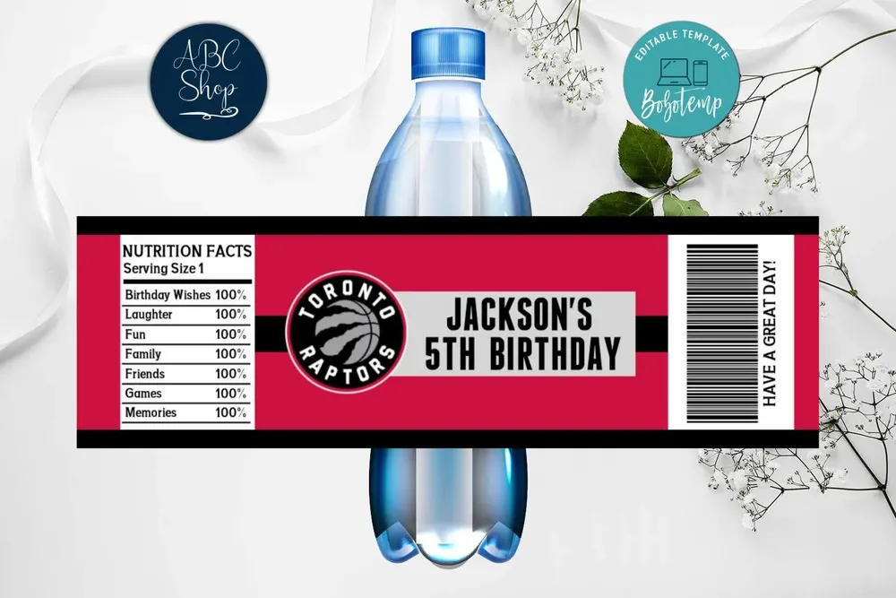 Printable Toronto Raptors Water Bottle Labels Instant Download | Bobotemp