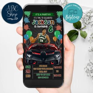 Mobile Giannis Antetokounmpo Milwaukee Bucks Drive By Birthday Parade Electronic Invite Invitation Template Instant Download