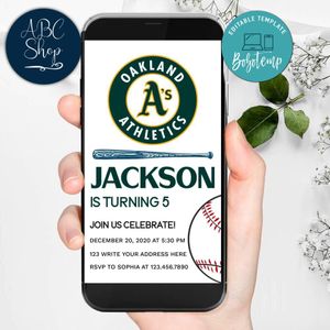 Electronic Oakland Athletics Electronic Invite Birthday Invites Instant Download