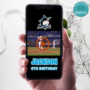 Miami Marlins Birthday Video Invitation Digital Template Customizable Instant Download