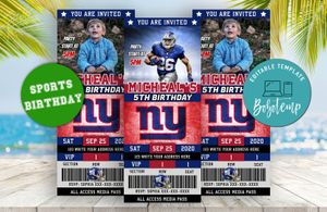 Editable New York Giants Birthday Ticket Party Invitations Instant Download
