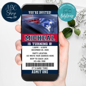 Electronic New England Patriots Electronic Invite Birthday Invites Instant Download