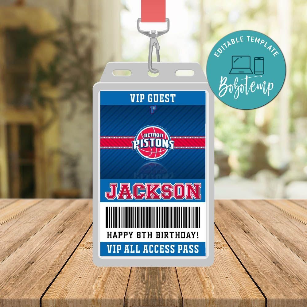 Detroit Pistons Vip Pass Birthday Instant Download Bobotemp