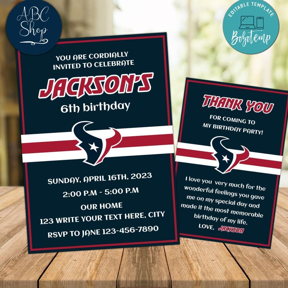 Houston Texans Party Invitations Instant Download Bobotemp