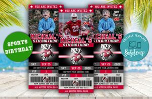 Editable Wisconsin Badgers Football Birthday Ticket Invitations Instant Download