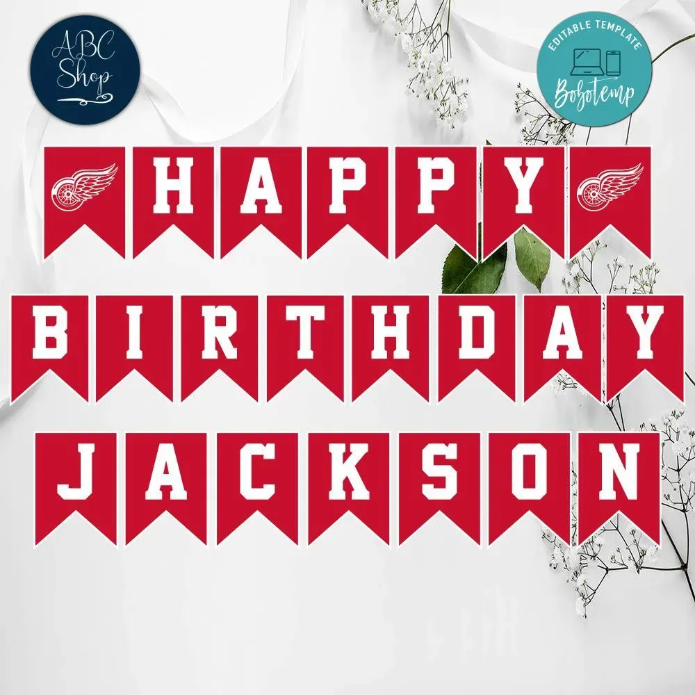 Detroit Red Wings Birthday Banner Digital Files | Bobotemp