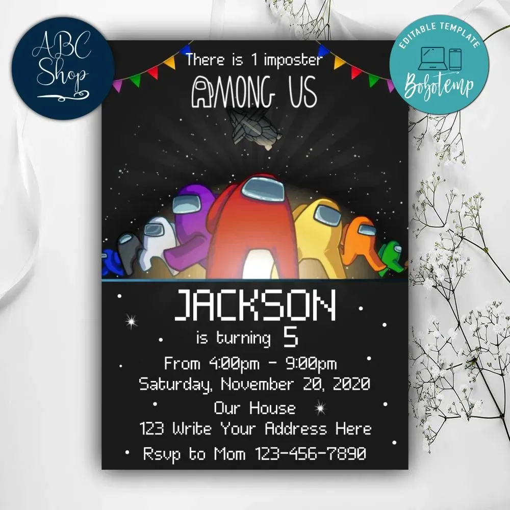 Printable Among Us Birthday Invitation Instant Download Bobotemp
