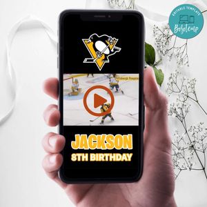 Pittsburgh Penguins Birthday Video Invitation Digital Template Customizable Instant Download