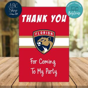Florida Panthers Thank you card Template to Print at Home Instant Download