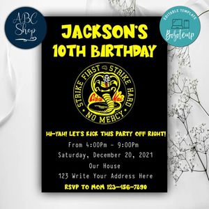 Cobra Kai Invitation Instant Download