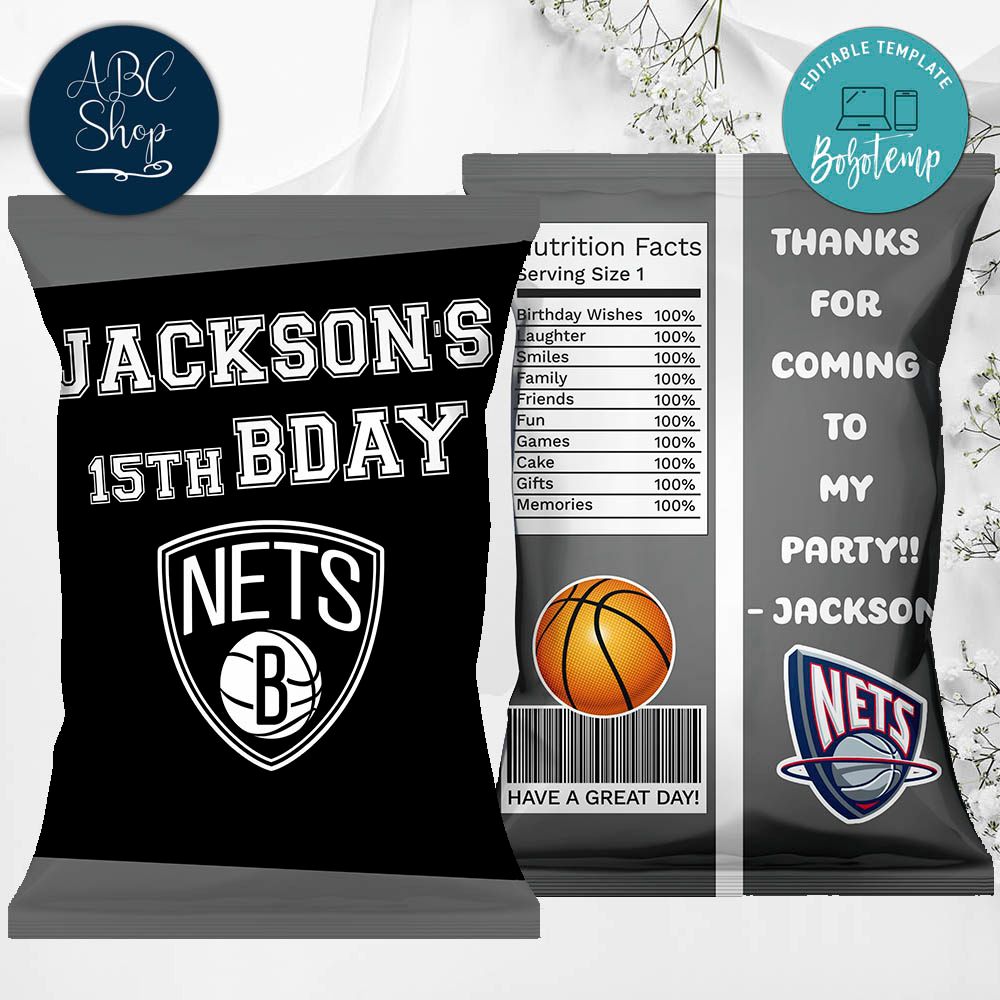 Printable Brooklyn Nets Birthday Chip Bags Instant Download