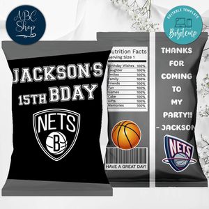 Printable Brooklyn Nets Birthday Chip Bags Instant Download