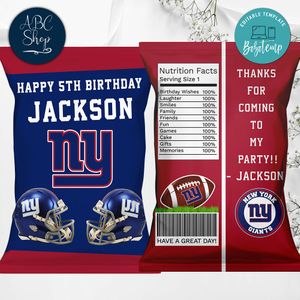 Printable New York Giants Birthday Chip Bags Instant Download