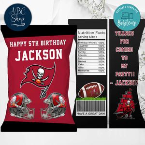 Printable Tampa Bay Buccaneers Birthday Chip Bags Instant Download