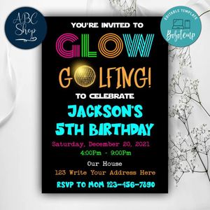 Printable Glow Golfing Birthday Invitations Instant Download