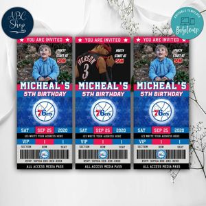 Allen Iverson Philadelphia 76ers Birthday Ticket Invitations Instant Download
