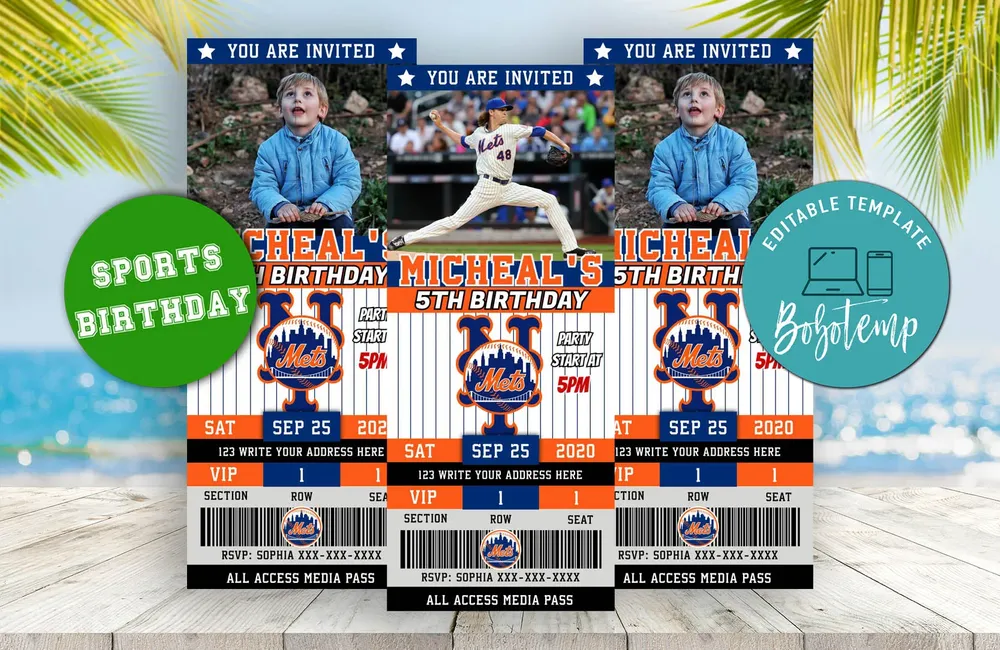 Editable New York Mets Birthday Ticket Invitations | Bobotemp