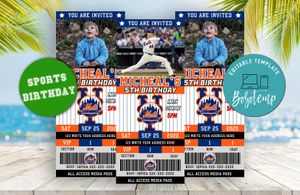 Editable New York Mets Birthday Ticket Invitations Instant Download