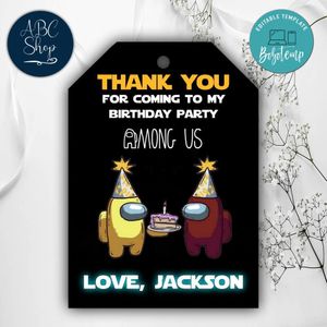 Printable Among Us Birthday Thank You Tags Instant Download