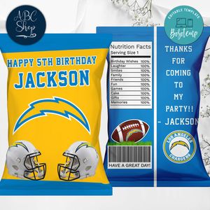 Printable Los Angeles Chargers Birthday Chip Bags Instant Download