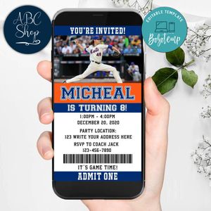 Electronic New York Mets Electronic Invite Birthday Invitations Instant Download