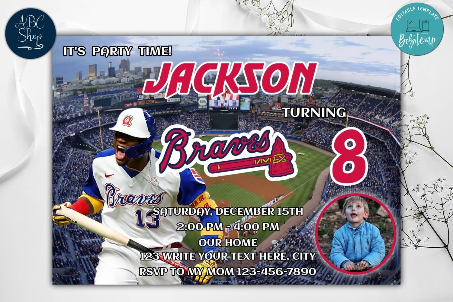 Atlanta Braves Birthday Invitation Instant Download | Bobotemp