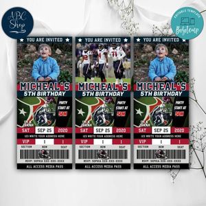 Printable Houston Texans Birthday Ticket Invitations Instant Download