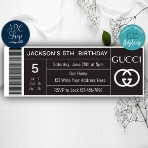Printable Gucci Shoe Box Label Birthday Ticket Invitations Instant Download