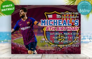 Editable Lionel Messi Barcelona FC Party Invitations Digital Files