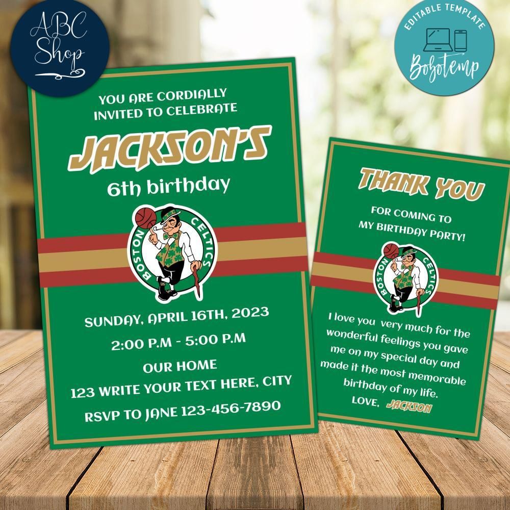 Boston Celtics Party Invitations Instant Download | Bobotemp